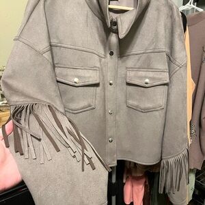 Forever 21 Gray Fringe Utility Jacket
